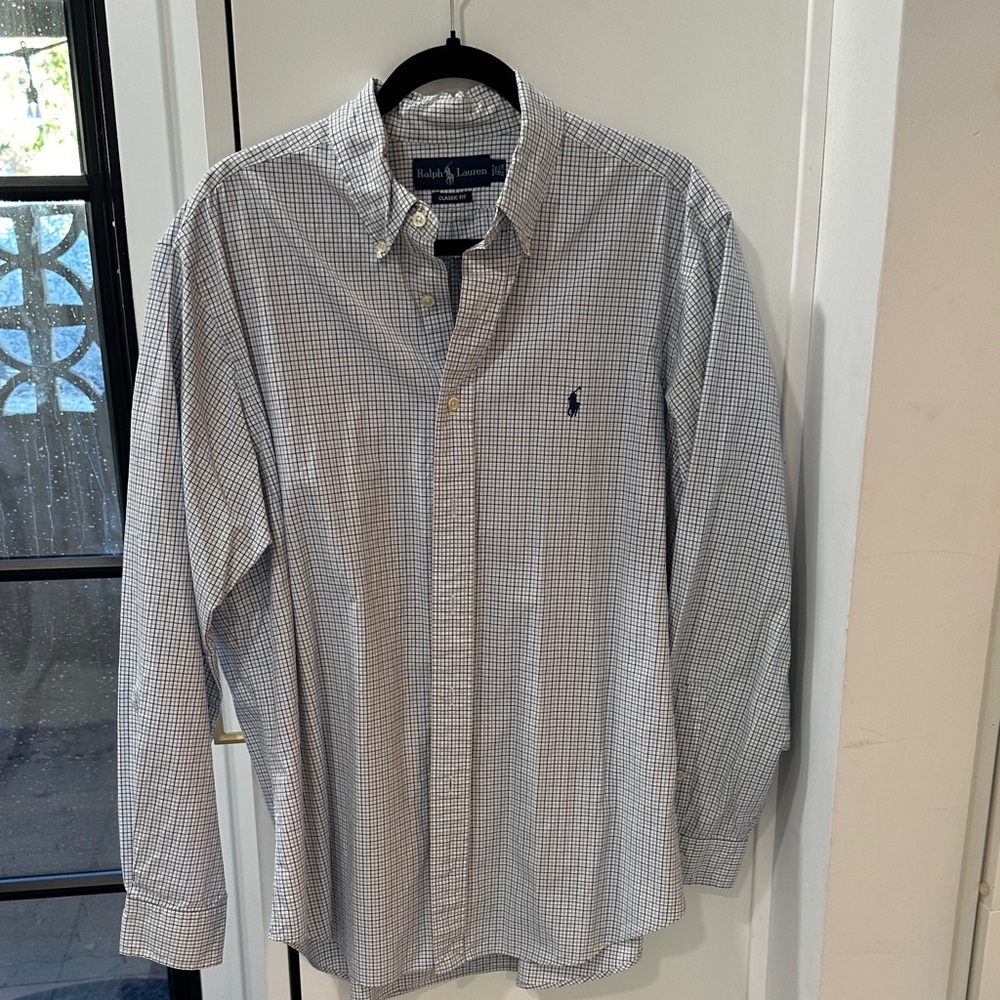 Ralph Lauren Men's White and Black Checkered Shirt